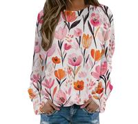 Sudadera para mujer sin capucha con estampado floral, cuello redondo, sudadera con camiseta para mujer, elegante y elegante, sudaderas de primavera, otoño e invierno, manga larga, informal, algodón