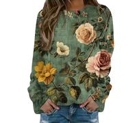 Sudadera para mujer sin capucha con estampado floral, cuello redondo, sudadera con camiseta para mujer, elegante y elegante, sudaderas de primavera, otoño e invierno, manga larga, informal, algodón