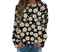 Sudadera para mujer sin capucha con estampado floral, cuello redondo, sudadera con camiseta para mujer, elegante y elegante, sudaderas de primavera, otoño e invierno, manga larga, informal, algodón