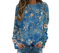 Sudadera para mujer sin capucha con estampado floral, cuello redondo, sudadera con camiseta para mujer, elegante y elegante, sudaderas de primavera, otoño e invierno, manga larga, informal, algodón