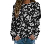 Sudadera para mujer sin capucha con estampado floral, cuello redondo, sudadera con camiseta para mujer, elegante y elegante, sudaderas de primavera, otoño e invierno, manga larga, informal, algodón
