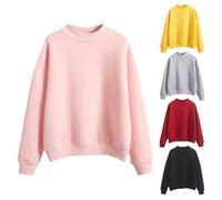 Sudadera para mujer sin capucha de algodón | Sudaderas para mujer Oversize largo cuello alto Sudaderas otoño e invierno Sudadera gruesa Sudadera Pilou Loungewear holgada superior Color sólido Tops