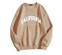 Sudadera para mujer sin capucha oversized sudadera suéter cálido largo suéter manga larga oversize cuello redondo jersey largo primavera básico suéter delgado mujer suéter ligero manga larga caqui S
