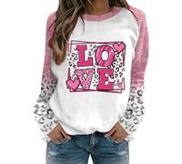 Sudadera para mujer sin capucha, patchwork, parte superior con estampado de corazones de San Valentín, suave y acogedora, jersey de manga larga, cuello redondo, informal, camiseta larga para mujer, O