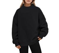 Sudadera para mujer sin capucha, sudadera deportiva para mujer, cuello alto, manga larga, color liso, chic y elegante, informal, con paso a parrilla, corte holgado, otoño e invierno, Negro , S