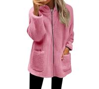 Sudadera para mujer sin capucha - Sudadera para mujer, con cremallera, tops de forro polar alto, color puro, manga larga, sudadera chic Coat al aire libre, tops con dos bolsillos, abrigo, juventud