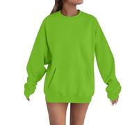 Sudadera para mujer sin capucha - Sudadera para mujer Oversized Hoodie Elegante Camiseta de manga larga monocolor Camiseta básica Jersey adolescente niña Streetwear Causal Hooded con bolsillos, verde