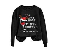Sudadera para mujer The Most Wine Derful Time Of The Year Women Fashion Round Neck Casual Wine Glass Letter Print Long Sleeve Pullover Tops Sudaderas para mujer, Negro, M