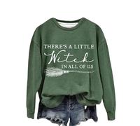 Sudadera para mujer There's A Little Witch In All of Us. Sudadera con estampado de monograma de Halloween Witch cuello redondo sin capucha para mujer, verde, M