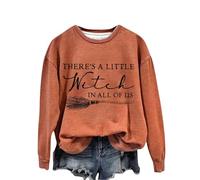 Sudadera para mujer There's A Little Witch In All of Us. Sudadera con estampado de monograma de Halloween Witch cuello redondo sin capucha para mujer, naranja, XL