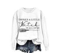 Sudadera para mujer There's A Little Witch In All of Us. Sudadera con estampado de monograma de Halloween Witch cuello redondo sin capucha para mujer, blanco, XXL