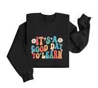 Sudadera para profesora para mujer, para el regreso a clases, día de agradecimiento al jardín de infantes, sin capucha, cuello redondo, casual, cómodo, suave, suéteres de cuello en U para mujer, Negro
