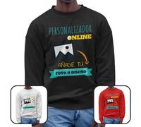 Sudadera Personalizable sin Capucha · con tu Foto y/o Textos · A Todo Color · Unisex · Impresión DTG o DTF · Diseña tu Sudadera Personalizada · Hombre y Mujer (2XL, Blanco)