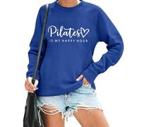 Sudadera Pilates Is My Happy Hour, camiseta Pilates Is My Happy Hour, divertida sudadera de pilates para mujer, Klein Azul, XL