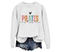Sudadera Pilates Is My Happy Hour, camiseta Pilates Is My Happy Hour, divertida sudadera de pilates para mujer, blanco, L