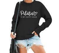 Sudadera Pilates Is My Happy Hour, camiseta Pilates Is My Happy Hour, divertida sudadera de pilates para mujer, Negro, S