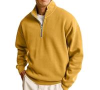 Sudadera Polar Hombre Cuello Alto 1/4 Cremallera Manga Larga Corte Casual, jengibre amarillo, L