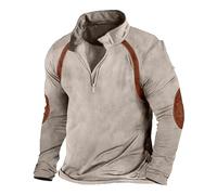 Sudadera polo con estampado retro para hombre, media cremallera, casual, elegante, deportiva, manga larga, parches en los codos, sudadera térmica para otoño e invierno, blanco, 3XL