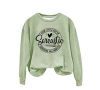 Sudadera retro con capucha y cuello redondo para mujer con estampado inglés «Your Little Of Sarcastic Sunshine Has Arrive», verde menta, S