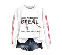 Sudadera retro con cita de béisbol para mujer, con estampado gráfico "Thou Shall Not Steal", blanco, M