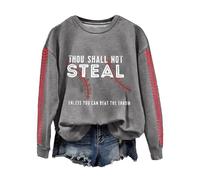 Sudadera retro con cita de béisbol para mujer, con estampado gráfico "Thou Shall Not Steal", gris, L