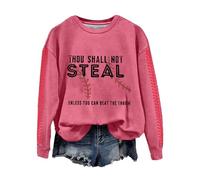 Sudadera retro con cita de béisbol para mujer, con estampado gráfico "Thou Shall Not Steal", hot pink, M