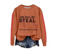 Sudadera retro con cita de béisbol para mujer, con estampado gráfico "Thou Shall Not Steal", naranja, L