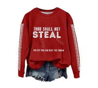 Sudadera retro con cita de béisbol para mujer, con estampado gráfico "Thou Shall Not Steal", rosso, S