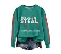 Sudadera retro con cita de béisbol para mujer, con estampado gráfico "Thou Shall Not Steal", verde menta, L