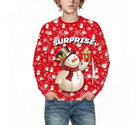 Sudadera Roja Navidad NiñO,SuéTer De Manga Larga con Cuello Redondo Y Estampado De Reno MuñEco De Nieve Y Papá Noel para NiñOs Y NiñAs CáLido para OtoñO E Invierno para Adolescentes