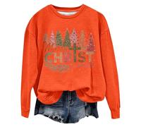 Sudadera Rosa,Camisa navideña,Women's Christmas Sweatshirt For Happy Christmas Tree Graphics Long Sleeve Christmas Holiday Jumper Hoodie (Orange, XXL)