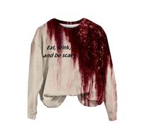 Sudadera sangrienta de Halloween para mujer, de gran tamaño, cuello redondo, a la moda, holgada, con letras divertidas, ropa de manga larga, salpicaduras de sangre, camisetas alternativas de Halloween