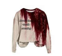 Sudadera sangrienta de Halloween para mujer, de gran tamaño, cuello redondo, a la moda, holgada, con letras divertidas, ropa de manga larga, salpicaduras de sangre, camisetas alternativas de Halloween
