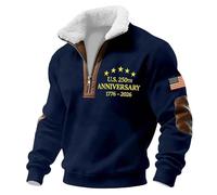 Sudadera sin Capucha con Media Cremallera y Bandera patriótica, Estilo Informal, 250 Aniversario de América, para Hombre