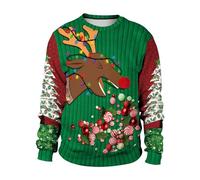 Sudadera sin capucha de invierno de doble capa con copo de nieve divertido y estampado de Papá Noel y productos navideños para hombre otoño e invierno camiseta de invierno cremallera, Dark Green-4