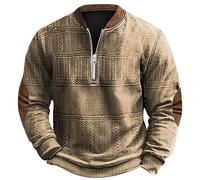 Sudadera Sin Capucha Hombre,Tallas Grandes Sudaderas Hombres Jacquard con 1/4 Cremallera Vintage Estampado Sweatshirt Manga Larga Holgados Otoño e Invierno Cómoda Pullover Hombre Comodidad