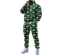 Sudadera sin capucha larga estampada navideña para hombre con bolsillos y pantalones atados, juego de dos piezas de fútbol, AG-P, XL