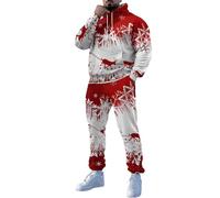 Sudadera sin capucha larga estampada navideña para hombre con bolsillos y pantalones atados, juego de dos piezas de fútbol, Red-m, L