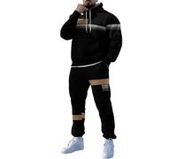 Sudadera sin capucha larga estampada navideña para hombre con bolsillos y pantalones atados, juego de dos piezas de fútbol, Negro-J, XL