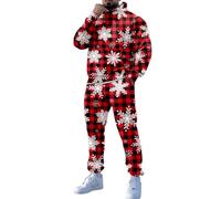 Sudadera sin capucha larga estampada navideña para hombre con bolsillos y pantalones atados, juego de dos piezas de fútbol, Rojo-F., M