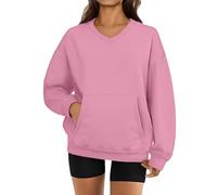 Sudadera sin capucha ligera para mujer - Top de mujer de manga larga cuello en V de gran tamaño Hoodie Moda Suave Top Casual Color sólido con bolsillos Sudaderas Térmica Hogar Ropa Otoño Exterior