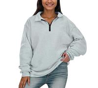 Sudadera sin Capucha Mujer con diseño Liso o de tamaño con Media Cremallera para Mujer, Sudadera de Manga Larga con Cremallera de un, suéter con Capucha, Blusa de otoño para Chicas (White, L)