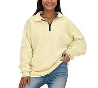 Sudadera sin Capucha Mujer con diseño Liso o de tamaño con Media Cremallera para Mujer, Sudadera de Manga Larga con Cremallera de un, suéter con Capucha, Blusa de otoño para Chicas (Beige, XL)