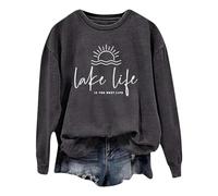 Sudadera sin Capucha Mujer con Estampado Moderno Sudadera con Capucha y Cuello Redondo de Manga Larga con Estampado de Letras Fashion Is The Life para Mujer (Dark Gray, XXL)