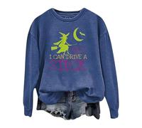Sudadera sin Capucha Mujer diseño Oversize Estilo Sudadera con Capucha de Manga Larga con Estampado de Letras de Bruja de Halloween para Mujer, Sí, Puedo Conducir un Palo (Blue, XXL)