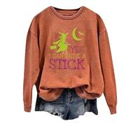 Sudadera sin Capucha Mujer diseño Oversize Estilo Sudadera con Capucha de Manga Larga con Estampado de Letras de Bruja de Halloween para Mujer, Sí, Puedo Conducir un Palo (Orange, L)