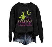 Sudadera sin Capucha Mujer diseño Oversize Estilo Sudadera con Capucha de Manga Larga con Estampado de Letras de Bruja de Halloween para Mujer, Sí, Puedo Conducir un Palo (Black, XL)