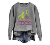 Sudadera sin Capucha Mujer diseño Oversize Estilo Sudadera con Capucha de Manga Larga con Estampado de Letras de Bruja de Halloween para Mujer, Sí, Puedo Conducir un Palo (Grey, XXL)