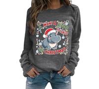 Sudadera sin capucha para mujer con diseño de hipopótamo divertido, manga larga, cómoda para el tiempo libre, para el día a día, fiesta, gris, L