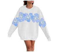 Sudadera sin capucha para mujer, de manga larga, cuello redondo, suave, cómoda, casual, estampada, para uso diario, hogar, exteriores, entrenamiento, para mujer, gimnasio del Reino Unido, azul claro